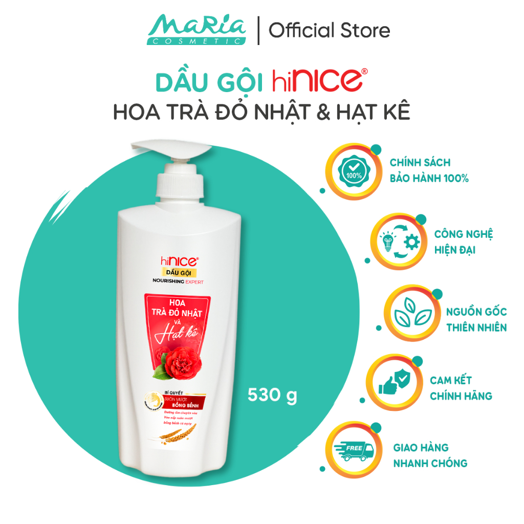 Dầu gội hiNICE Hoa Trà Đỏ & Hạt Kê suôn mượt bồng bềnh 530g - Bảo Hành 100%