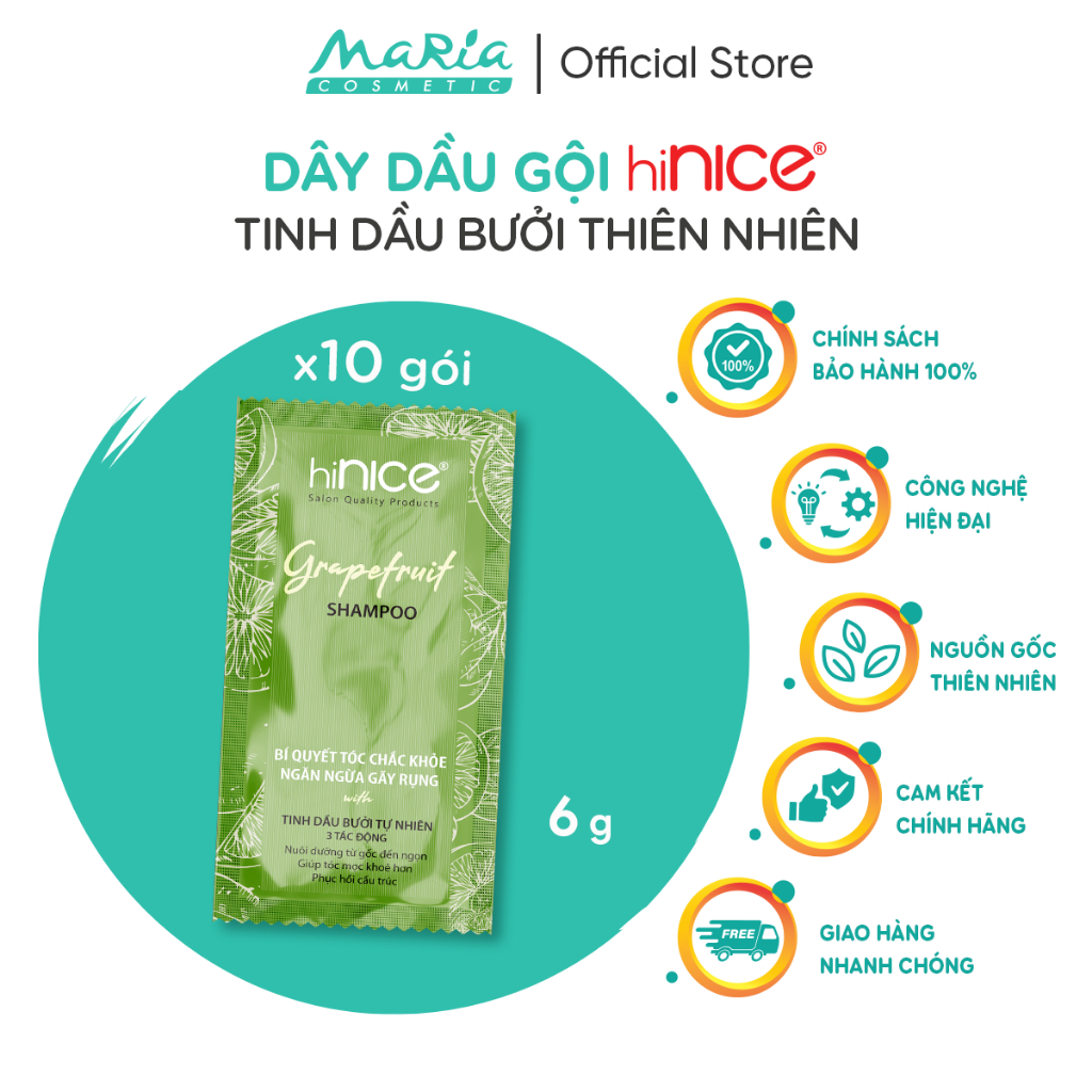 Dầu gội hiNice tinh dầu Bưởi thiên nhiên 10x6gx72 dây