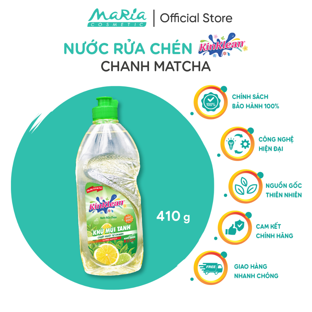 Nước Rửa Chén KinKlean hương Chanh Matcha - Công Nghệ pH Balance Plus (410ml)