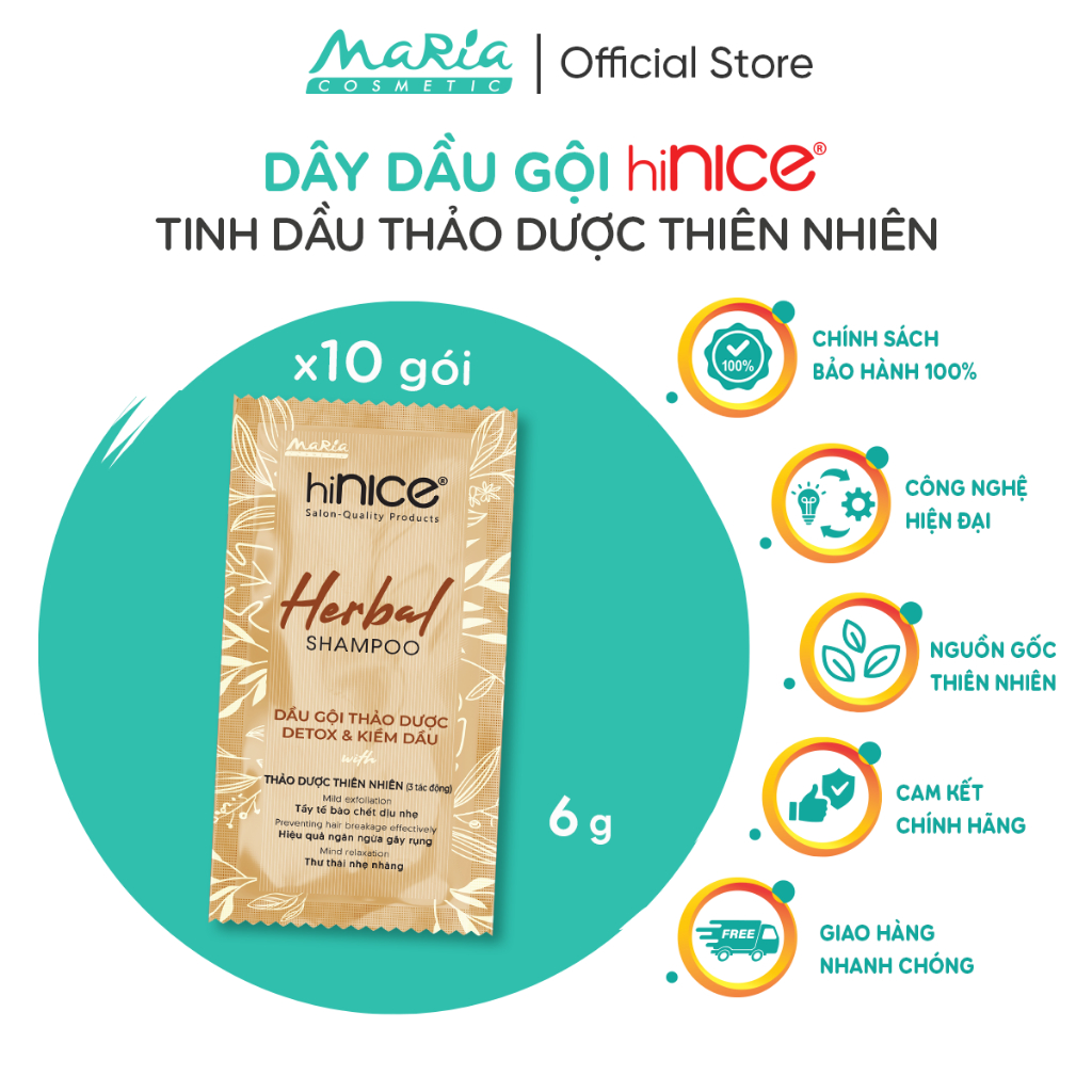 Dầu gội hiNice tinh dầu Thảo Dược thiên nhiên 10x6gx72 dây