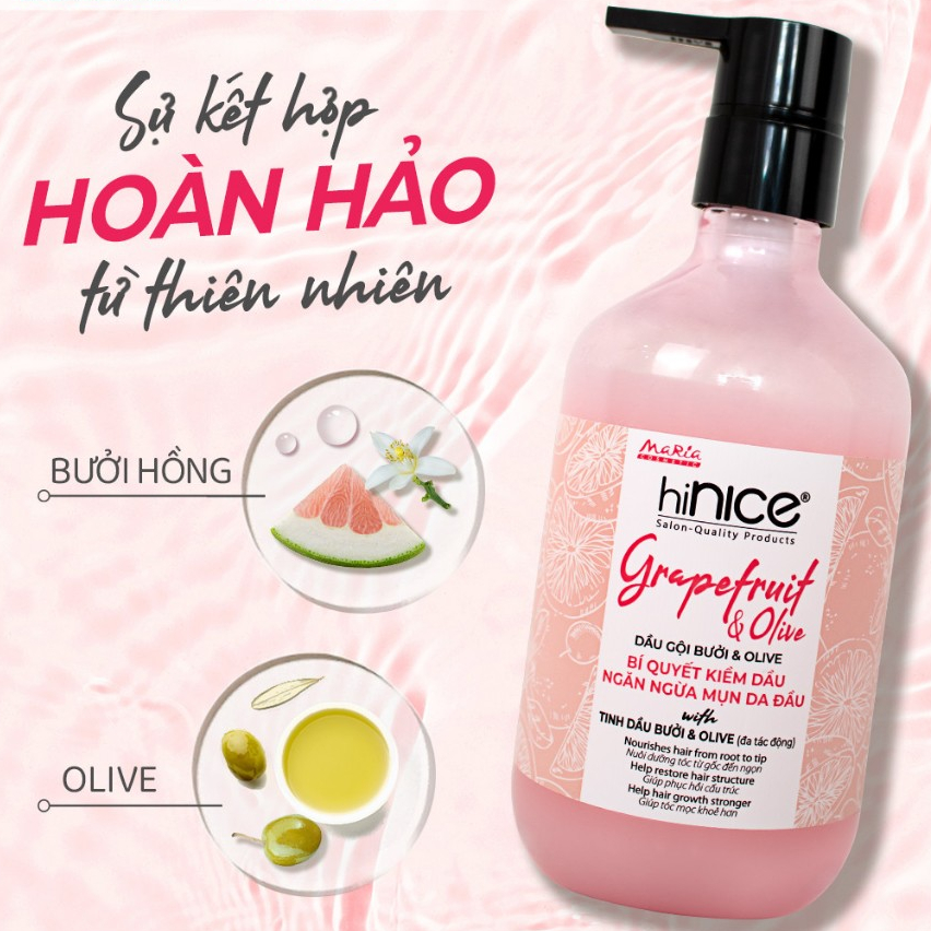 Dầu gội Bưởi Hồng hiNICE Ngừa Mụn Da Đầu Kiềm Dầu Hỗ Trợ Tóc Nhanh Dài 435g[Mới nhất][Tặng kem xả]