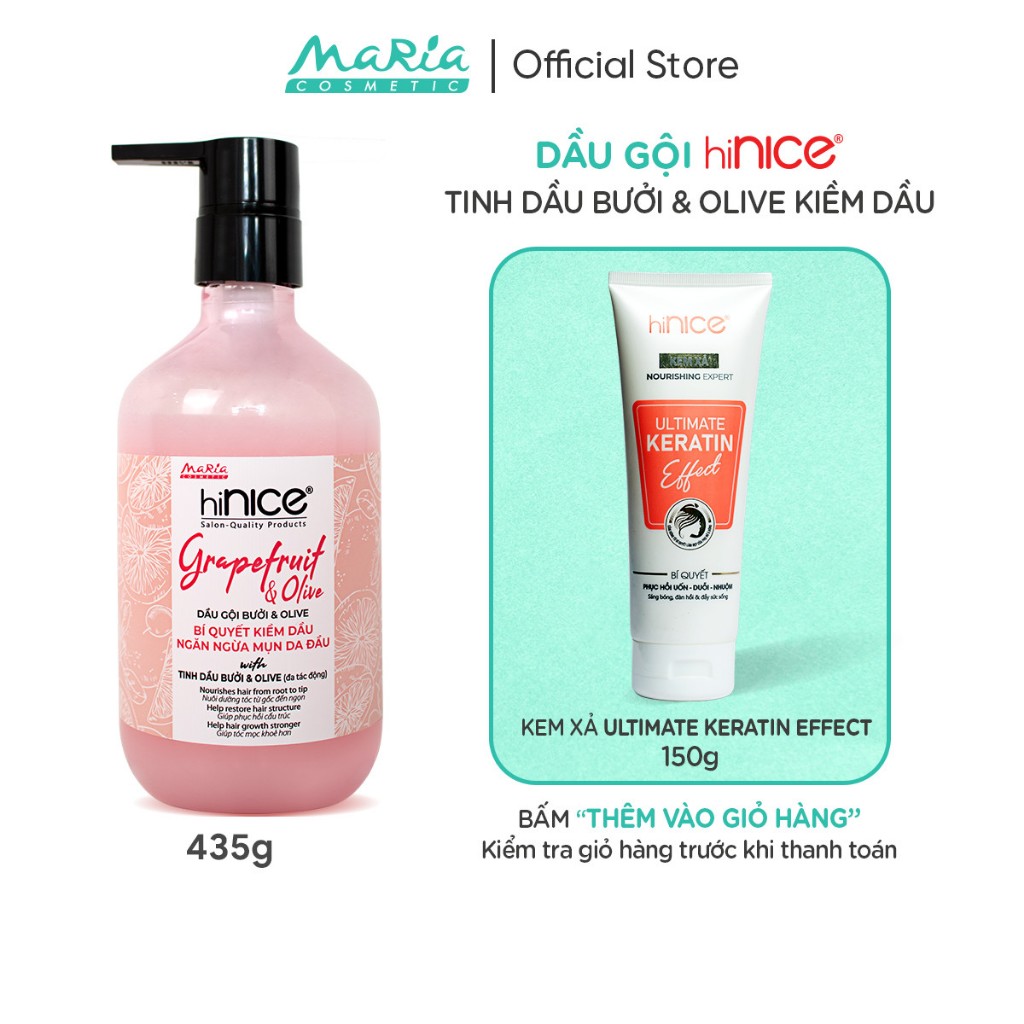(TẶNG KEM XẢ 150ML) Dầu gội Bưởi Hồng hiNICE giảm mụn da đầu, kềm dầu, hỗ trợ tóc nhanh dài 435g