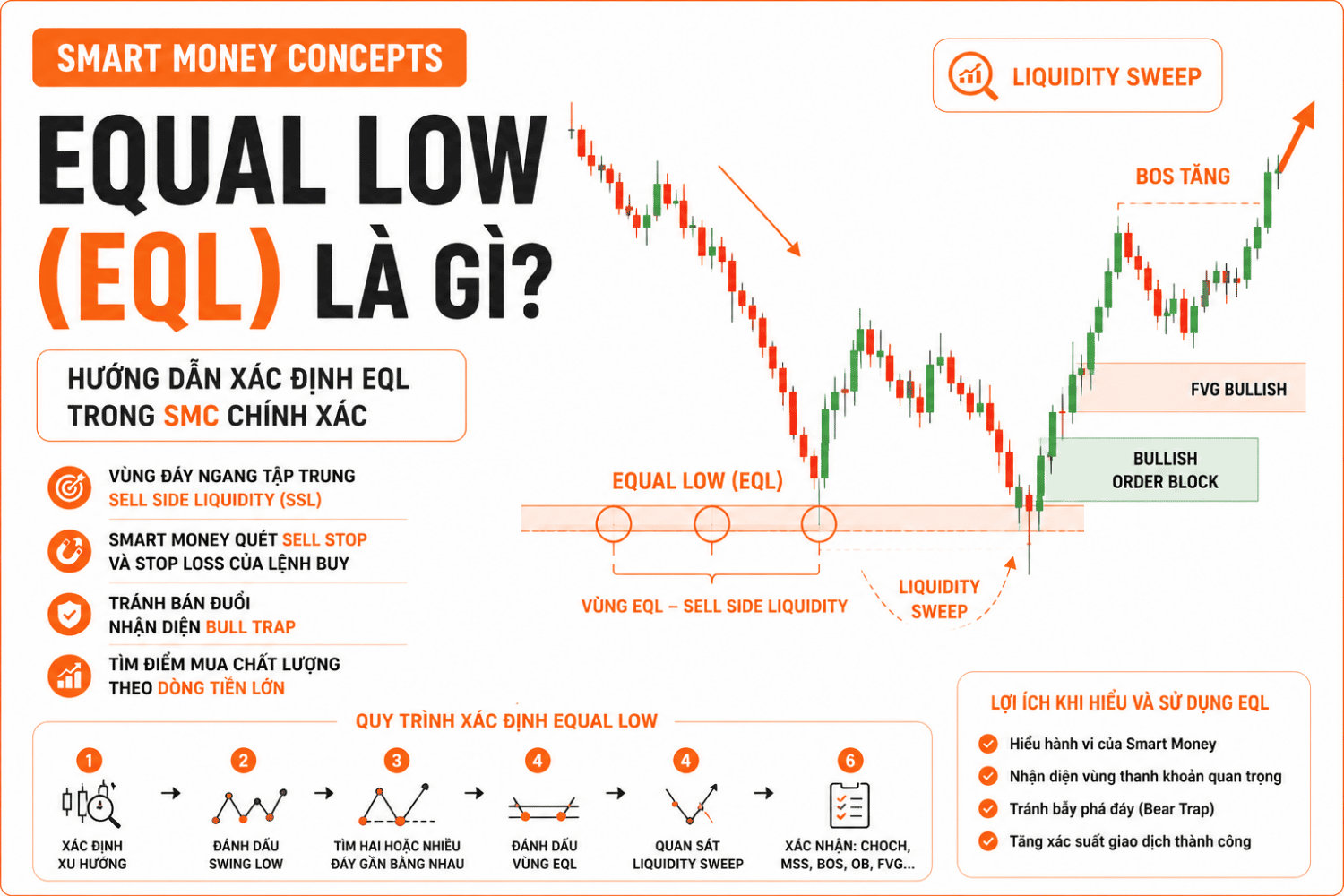 Equal Low (EQL) là gì? Cách Xác Định Equal Low Trong SMC