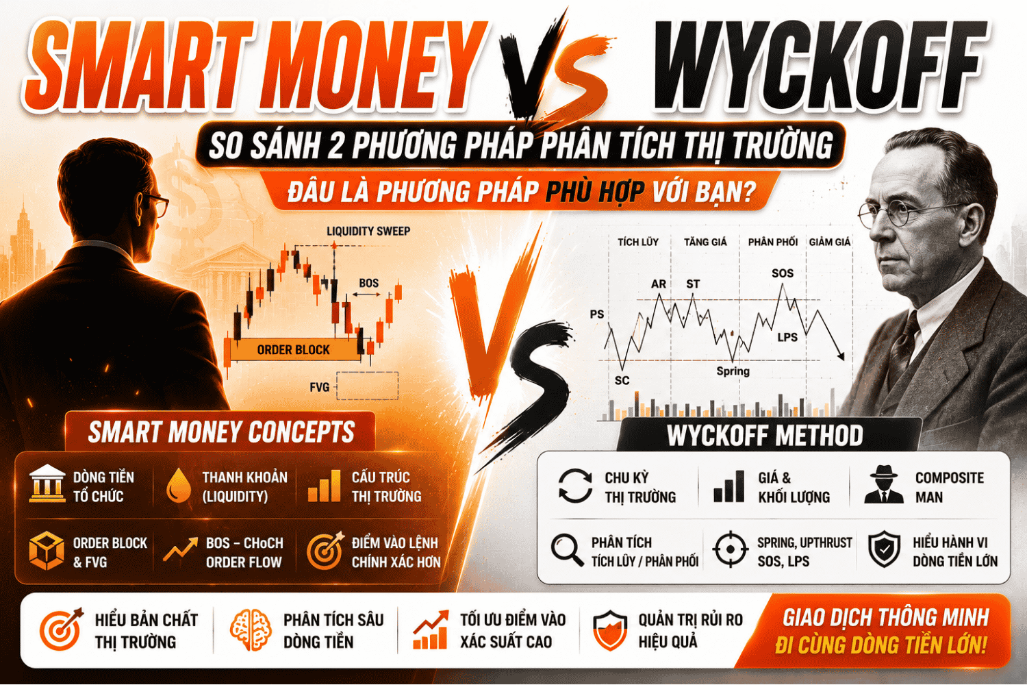 Smart Money vs Wyckoff: So Sánh Hai Phương Pháp Phân Tích Thị Trường