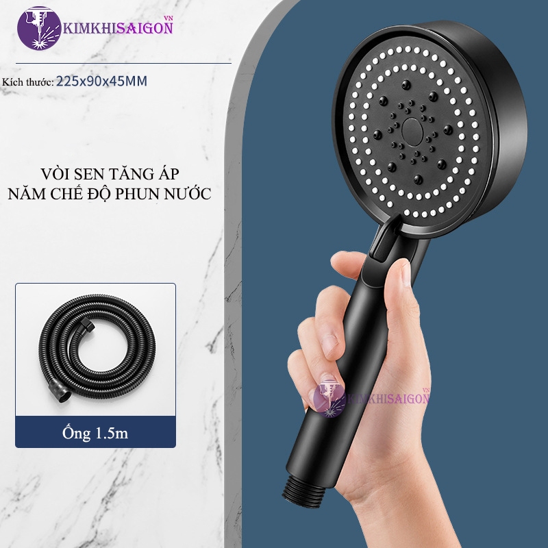 Vòi Sen Tăng Áp 5 Chế Độ, Tiết Kiệm Nước Màu Đen Sang Trọng, Tia Nước Nhỏ Áp Lực Cao VOI-01