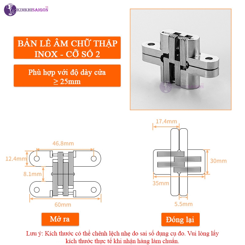 Bản Lề Chữ Thập Inox, Bản Lề Âm Tủ Gắn Cánh Cửa Tủ Nội Thất BL-04