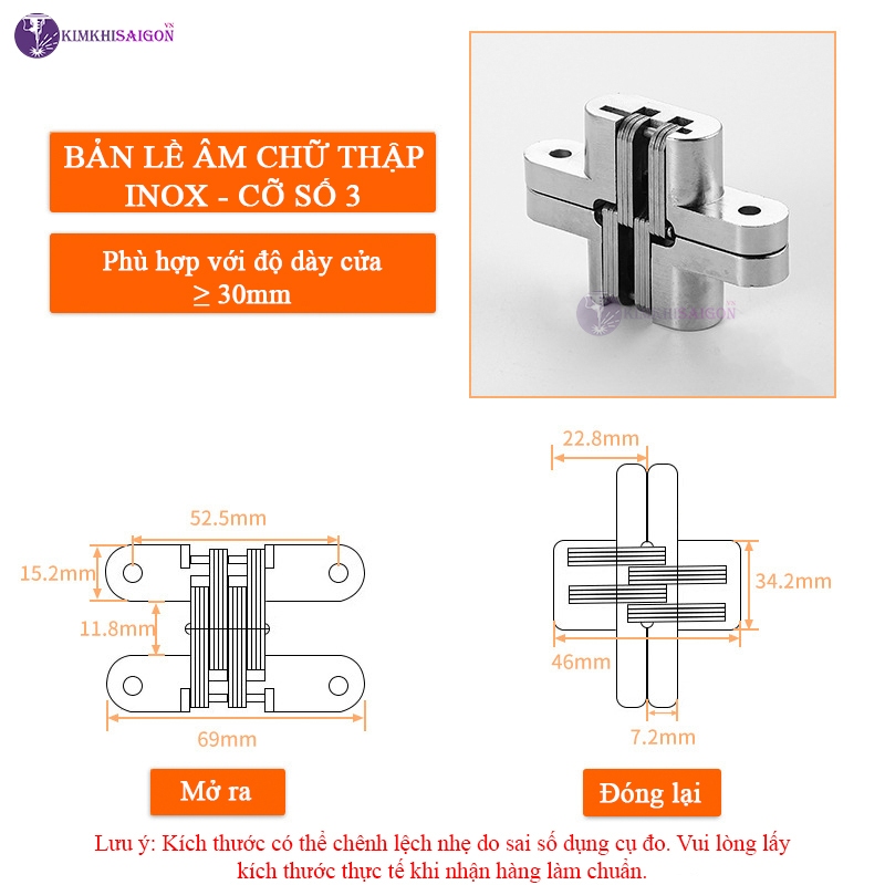 Bản Lề Chữ Thập Inox, Bản Lề Âm Tủ Gắn Cánh Cửa Tủ Nội Thất BL-04