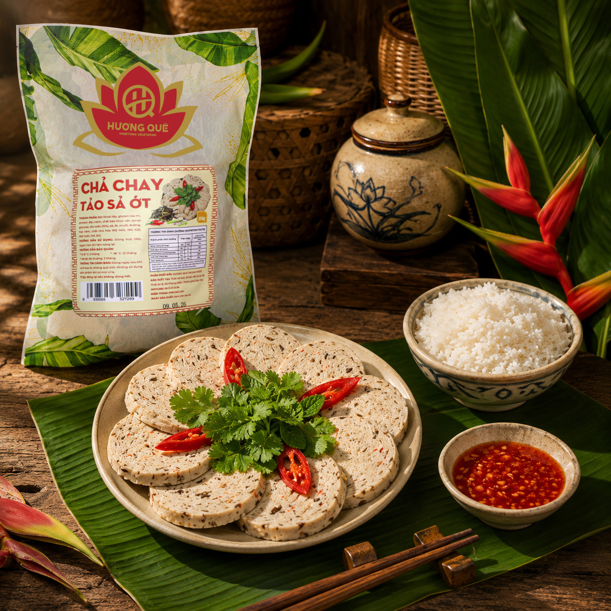 SPICY LEMONGRASS SPIRULINA VEGAN SAUSAGE - CHẢ TẢO XOẮN XÀO SẢ ỚT 250g