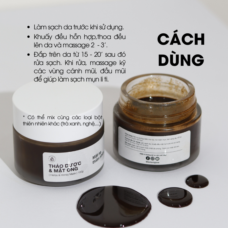 Mặt Nạ Thảo Dược Mật Ong Giảm Mụn, Mờ Thâm Herbal Face Mask BOTANIGLOW 50ml & 100ml