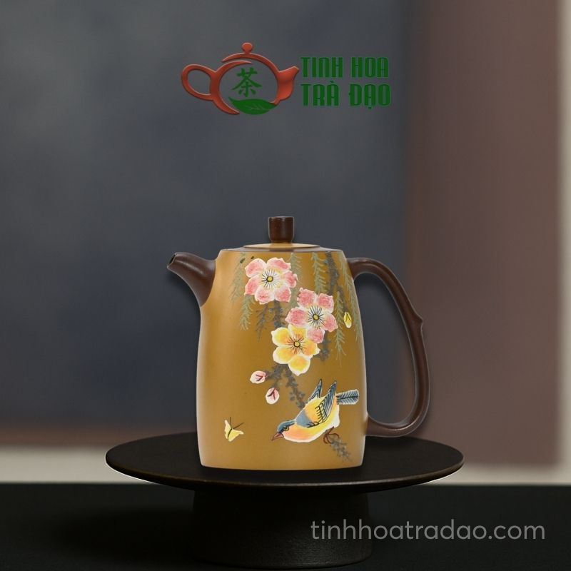 Ấm Tử Sa Cao Tỉnh Lan Vẽ Chim Hoa Văn Cách Tử Nê 200ml - ATS063