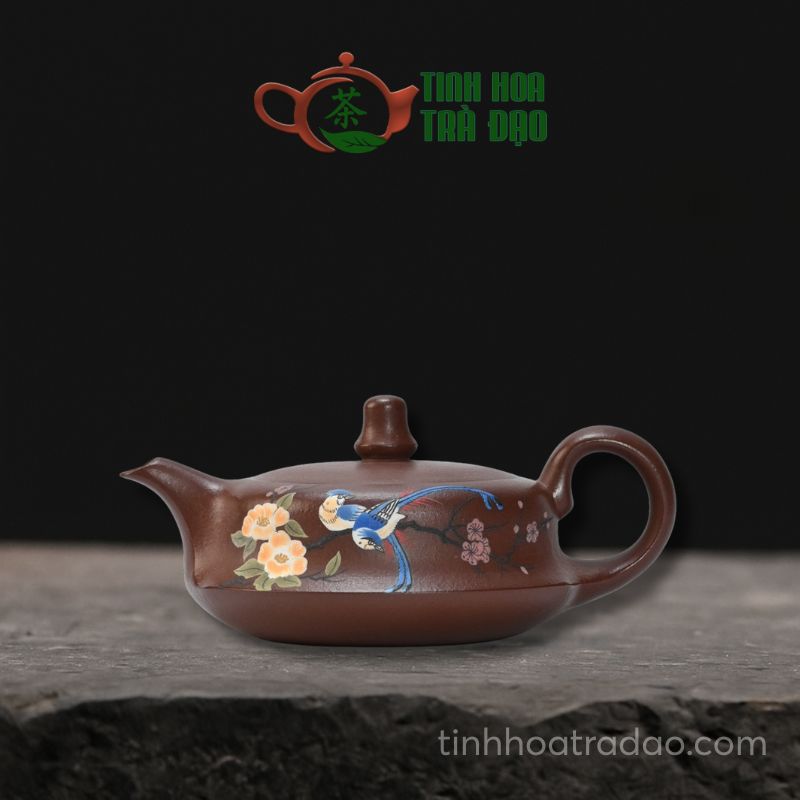 Ấm Tử Sa Khúc Hồ Vẽ Chim Hoa Đáy Tào Thanh 200ml - ATS062