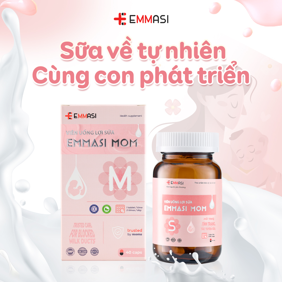 [Combo 2] Viên Uống Lợi Sữa EMMASI 40 Viên Gọi Sữa Về Bổ Huyết Phục Hồi Sức Khoẻ Sau Sinh Tăng Tiết Sữa Cho Con Bú