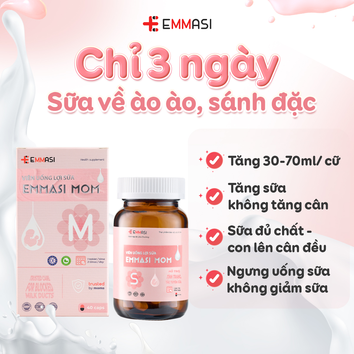 [Combo 2] Viên Uống Lợi Sữa EMMASI 40 Viên Gọi Sữa Về Bổ Huyết Phục Hồi Sức Khoẻ Sau Sinh Tăng Tiết Sữa Cho Con Bú