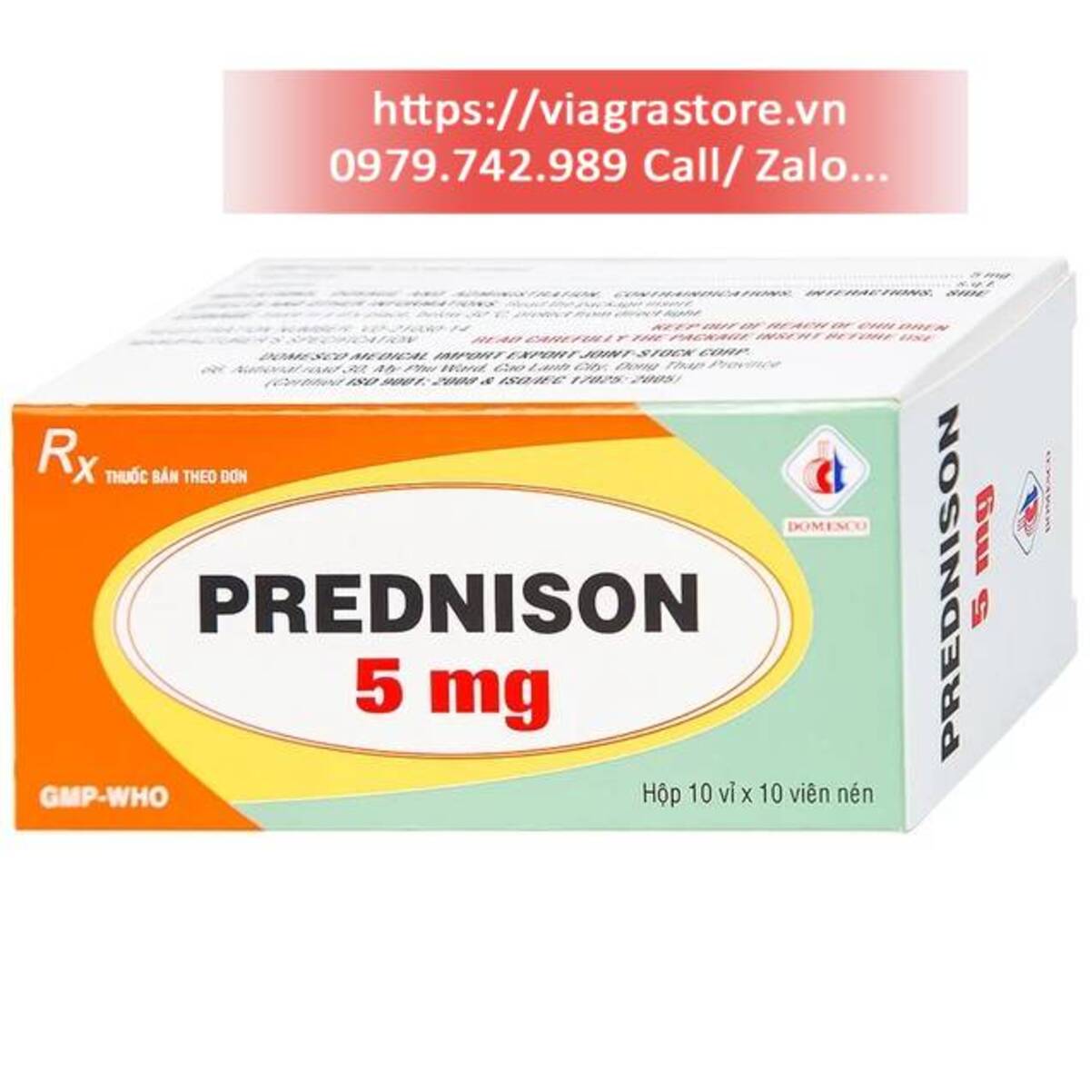 Prednison 5mg Domesco (Hộp 10 vỉ x 10 viên) | viagrastore.vn