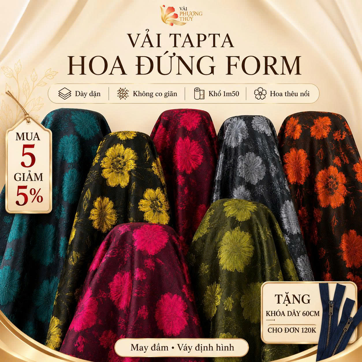 Vải Tafta Hoa Thêu Nổi Cao Cấp: Bí Quyết Giữ Form Cho Đầm Dự Tiệc Sang Trọng