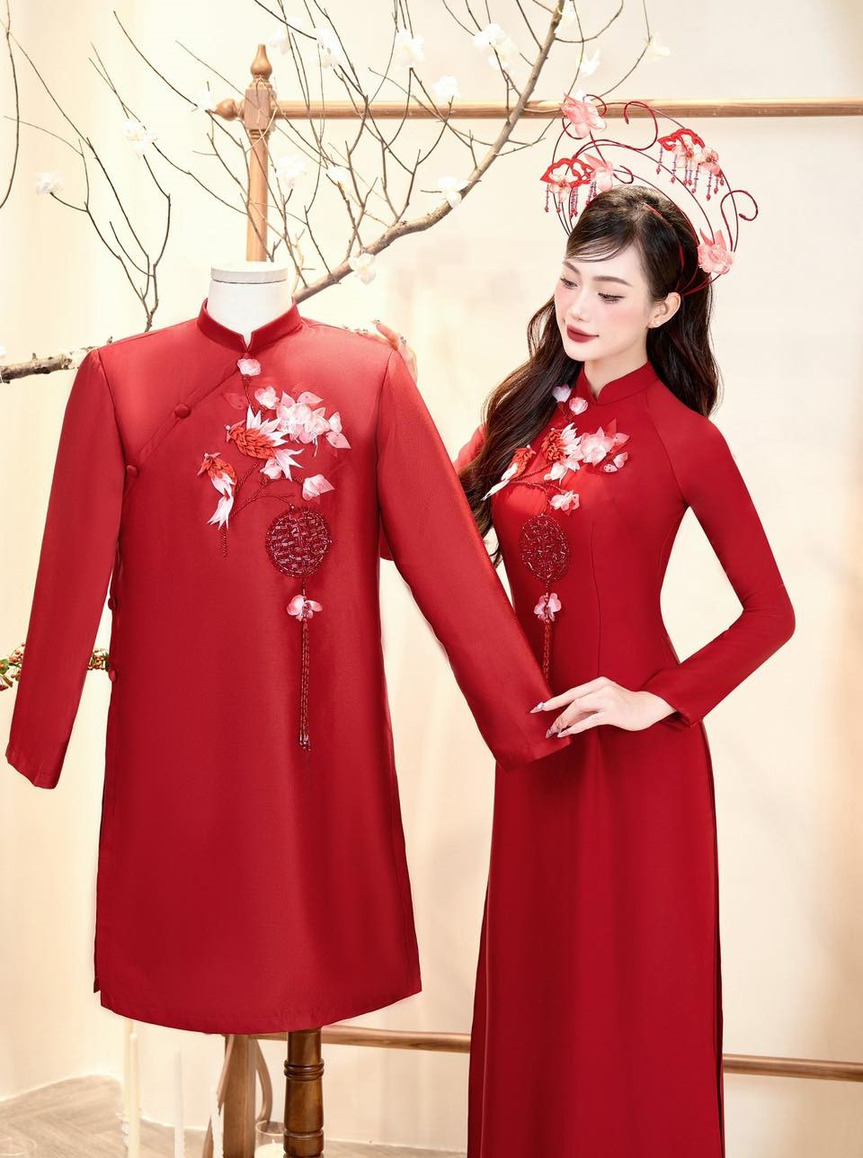 Áo dài cưới đỏ sang trọng | Nguồn Helenbridal
