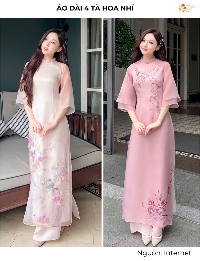 Áo dài 4 tà hoa nhí