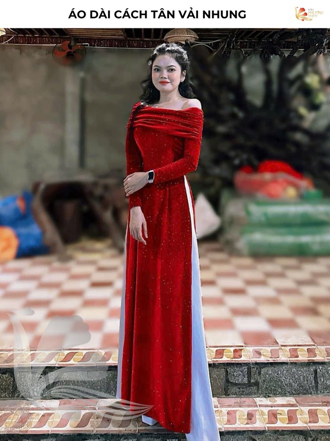 Áo dài cách tân vải nhung