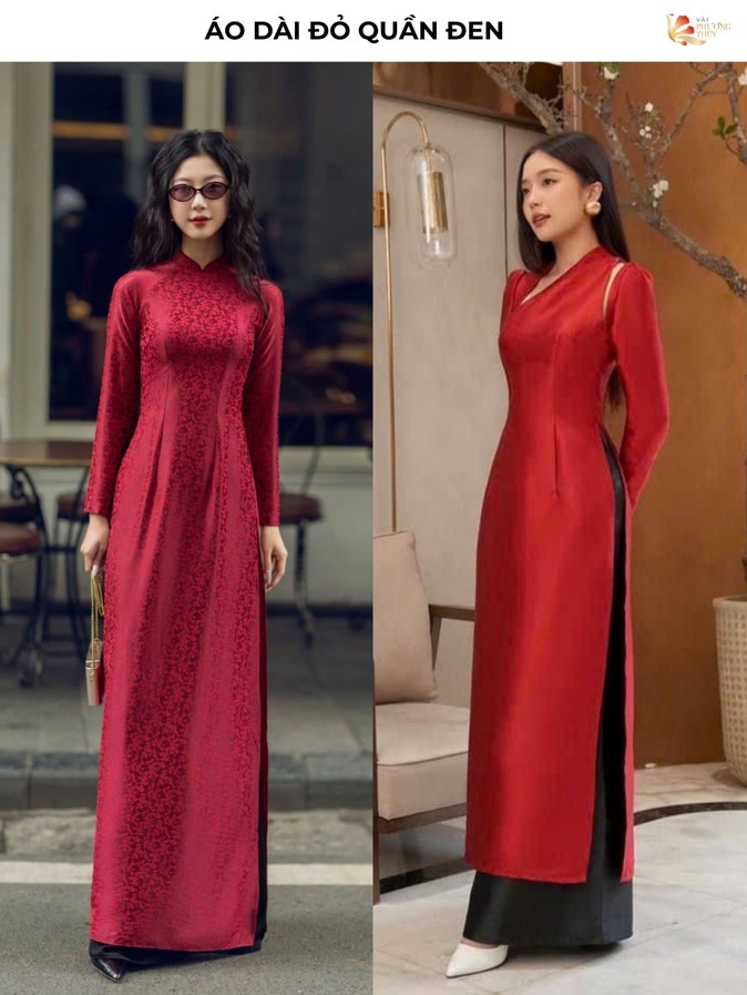 Áo dài đỏ quần đen