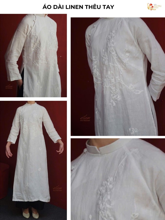 Áo dài linen thêu tay