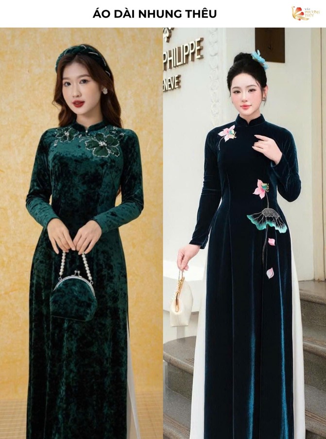 Áo dài nhung thêu