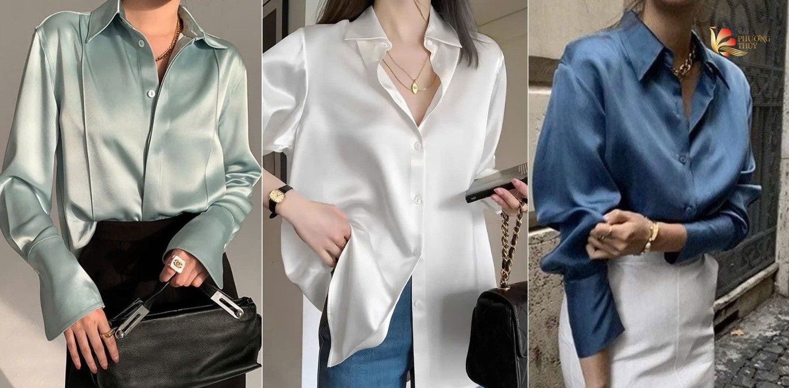 Áo sơ mi vải satin sang chảnh, mềm mại
