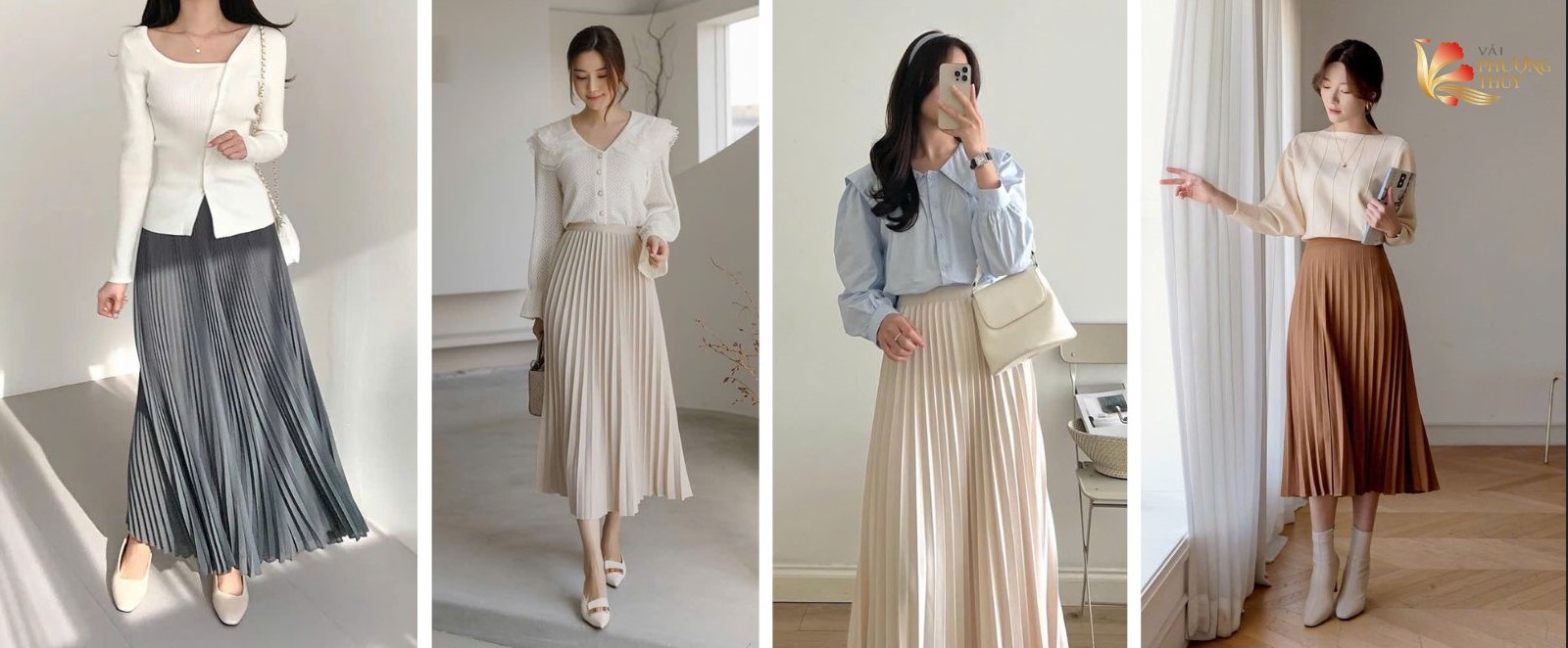 Vải may chân váy xếp ly