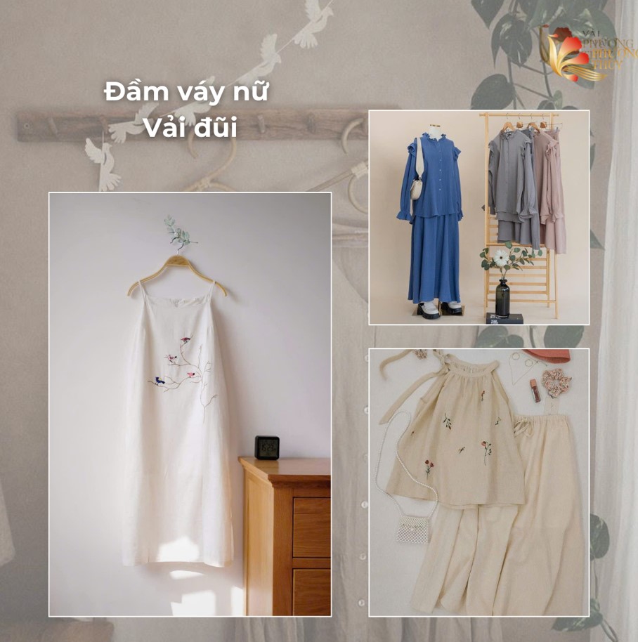Đầm váy nữ may từ chất liệu vải đũi