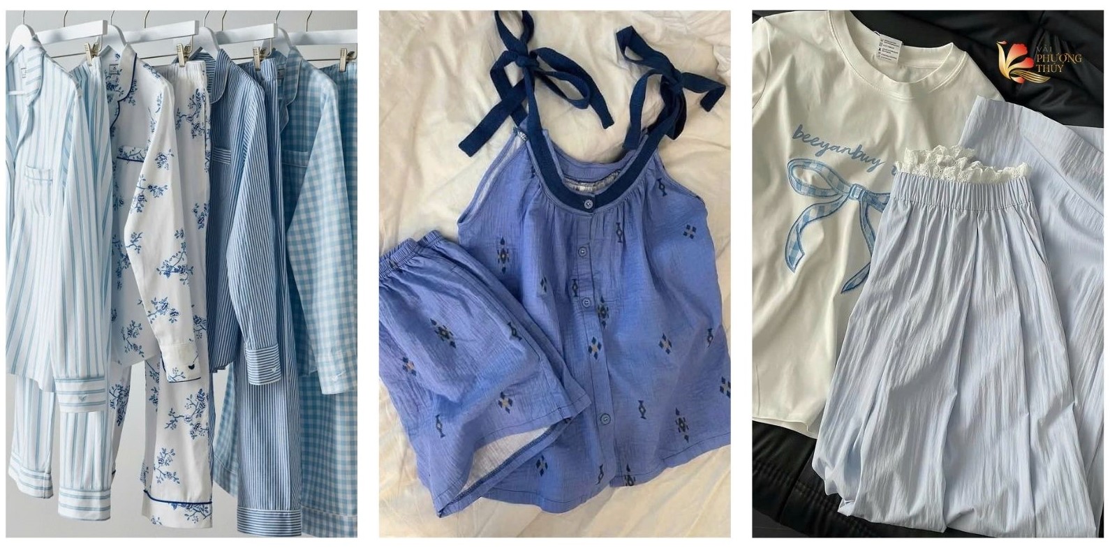 Đồ bộ pijama nữ màu xanh pastel dễ thương