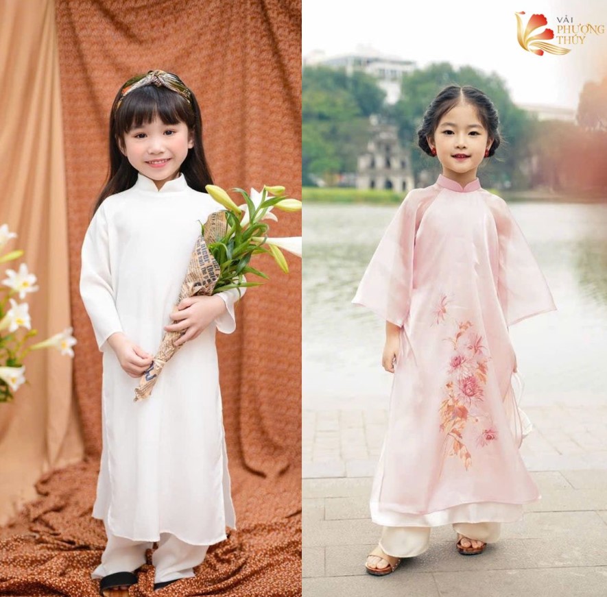 Vải voan chiffon may áo dài bé gái