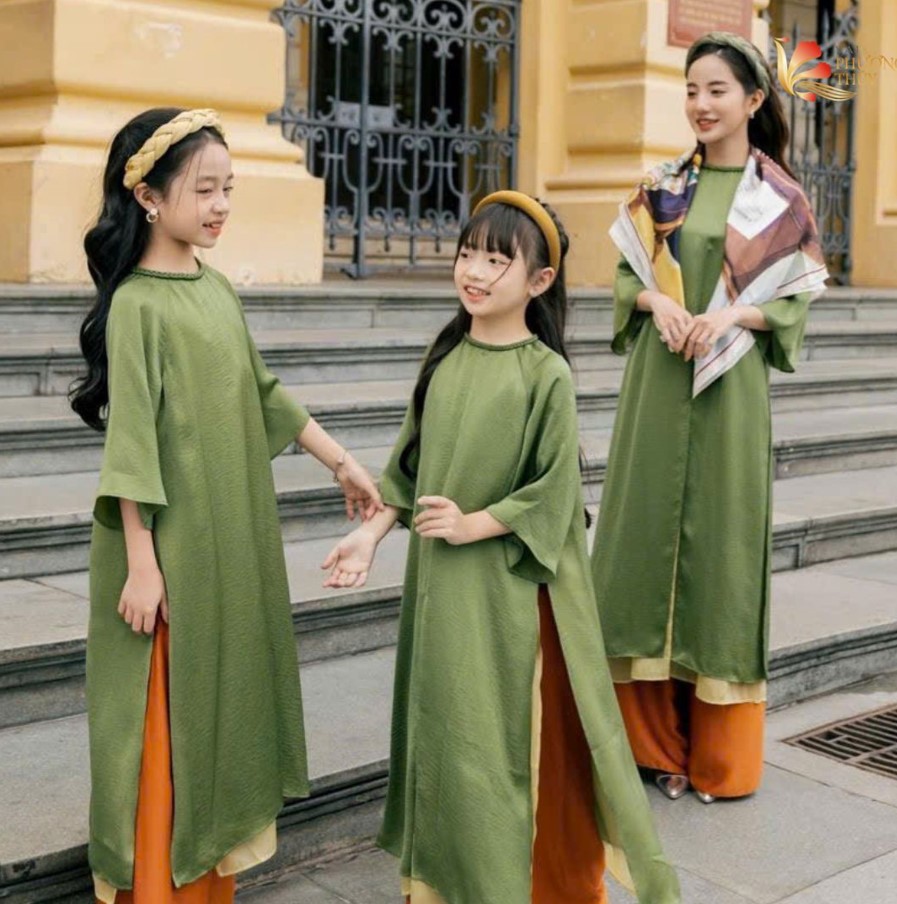 Lụa tơ tằm vải áo dài bé gái