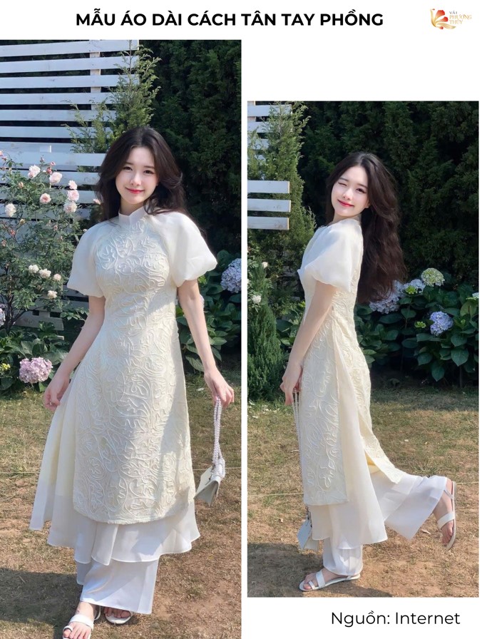 Mẫu áo dài cách tân tay phồng