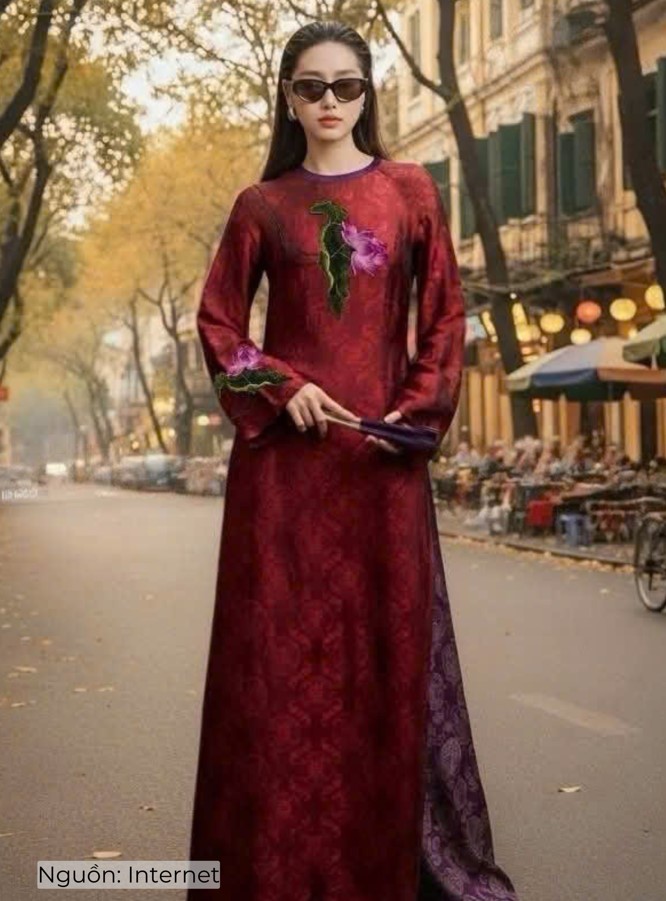 Áo dài gấm đỏ mặc tết cho nàng