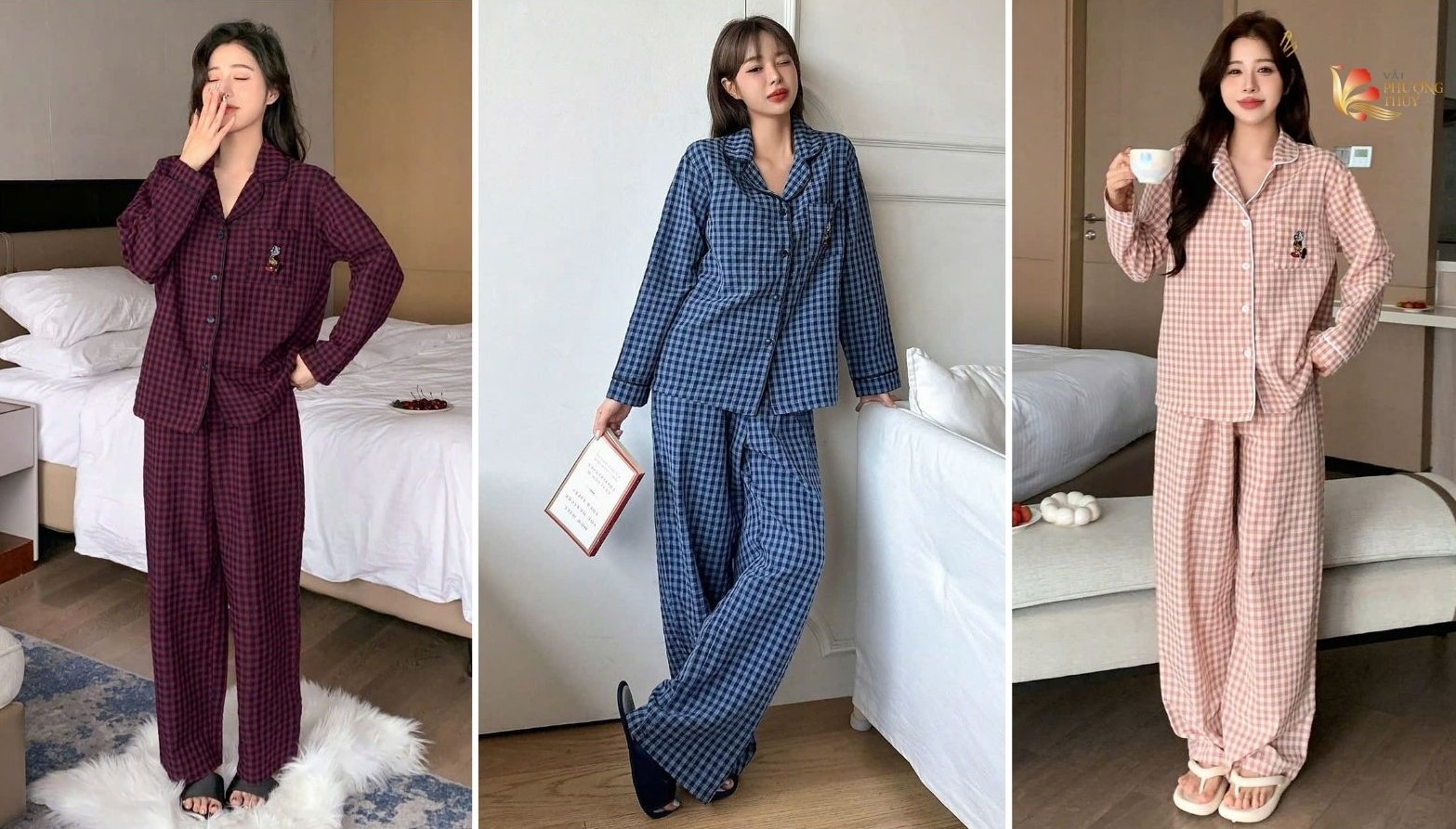 Mẫu đồ bộ pijama họa tiết caro trẻ trung năng động