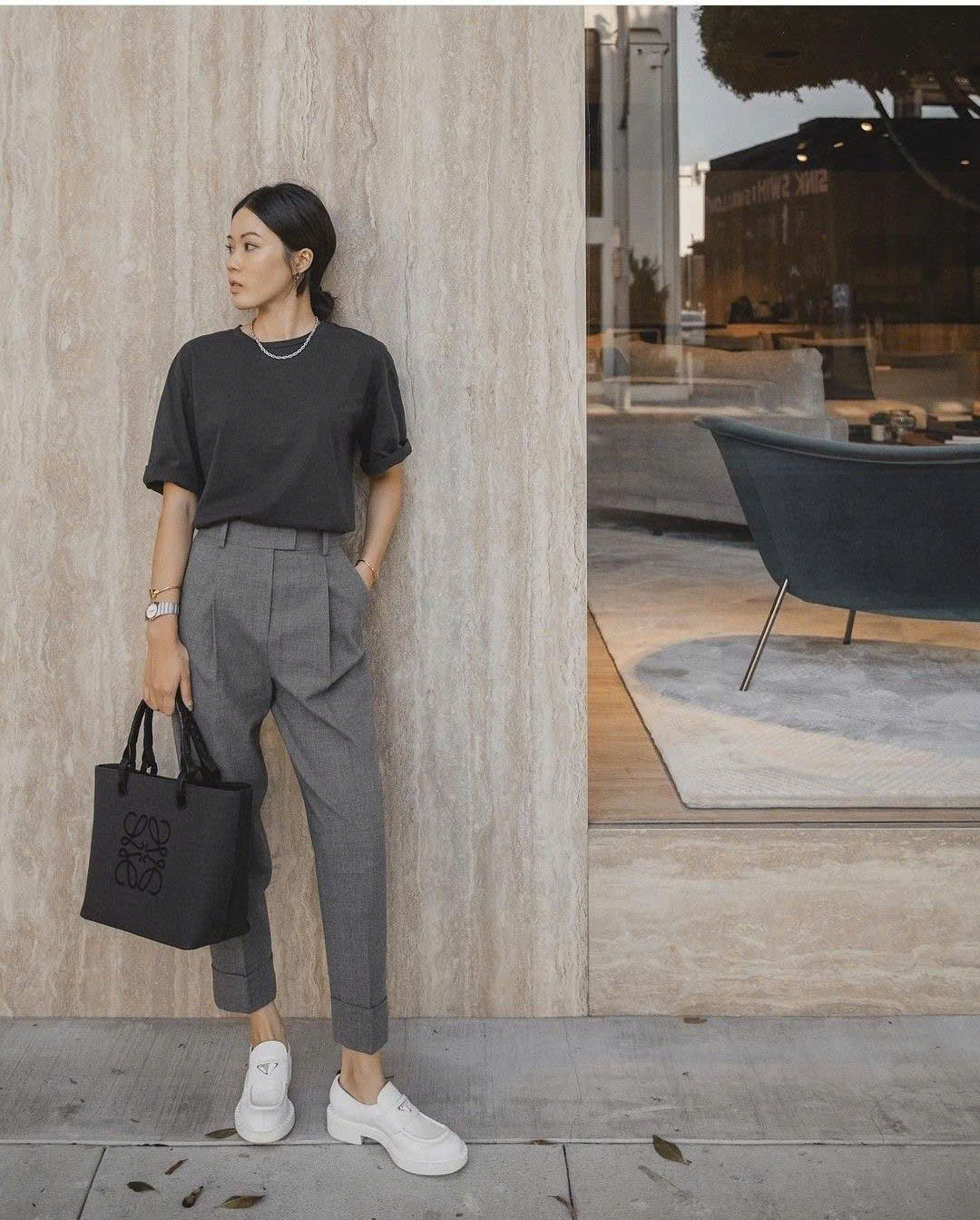 Mẫu quần baggy vải nữ lưng cao