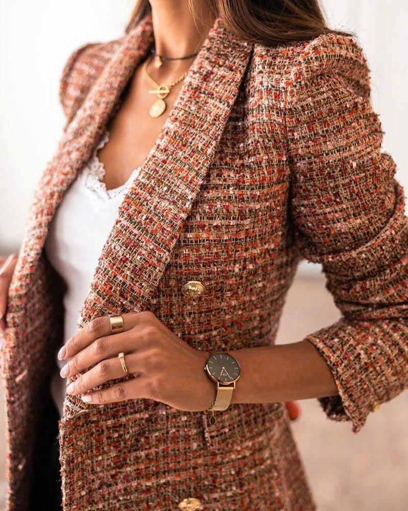 Blazer vải tweed cổ điển, ấm áp, lý tưởng cho mùa thu đông và các sự kiện ngoài trời