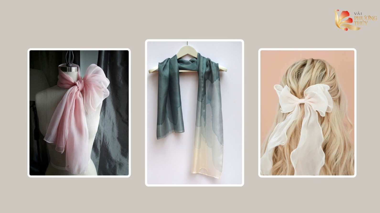 Phụ kiện thời trang vải organza - nơ, khăn buộc túi xách,…