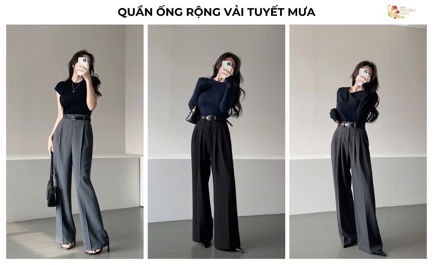 Quần ống rộng nữ vải tuyết mưa