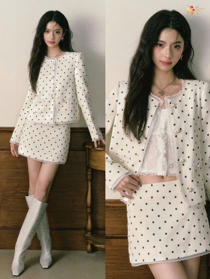 Set đồ chấm bi trẻ trung cá tính dành cho nữ