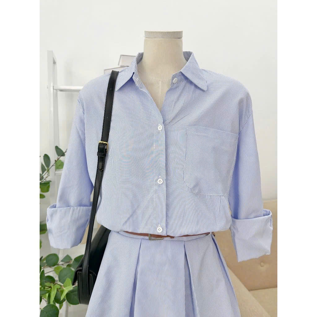 Set váy nữ vải kate kẻ sọc