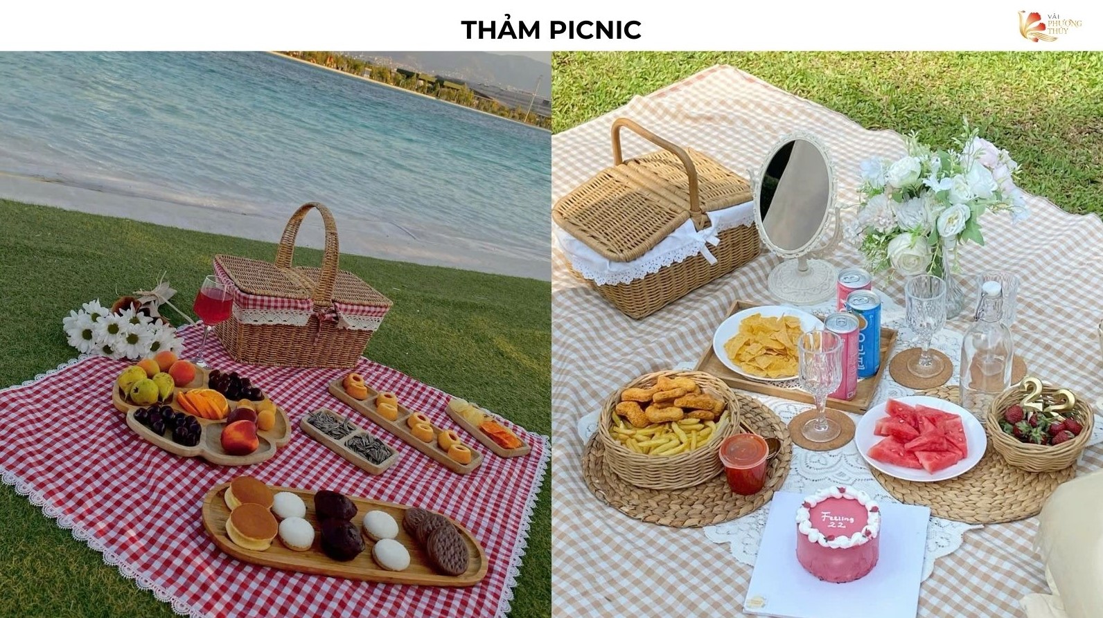Thảm picnic vải caro mềm, màu sắc tươi sáng