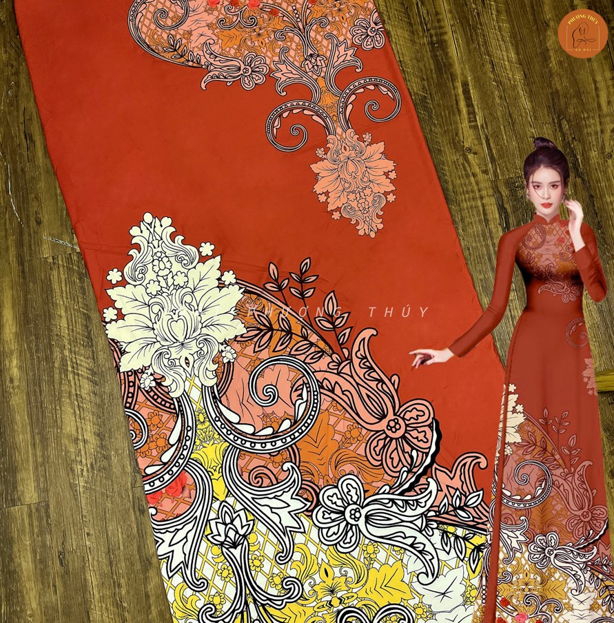 Áo dài truyền thống lụa Bảo Anh in họa tiết