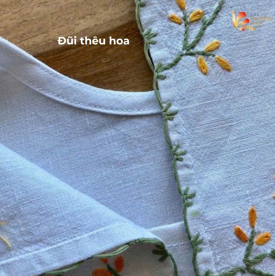 Vải đũi thêu hoa 