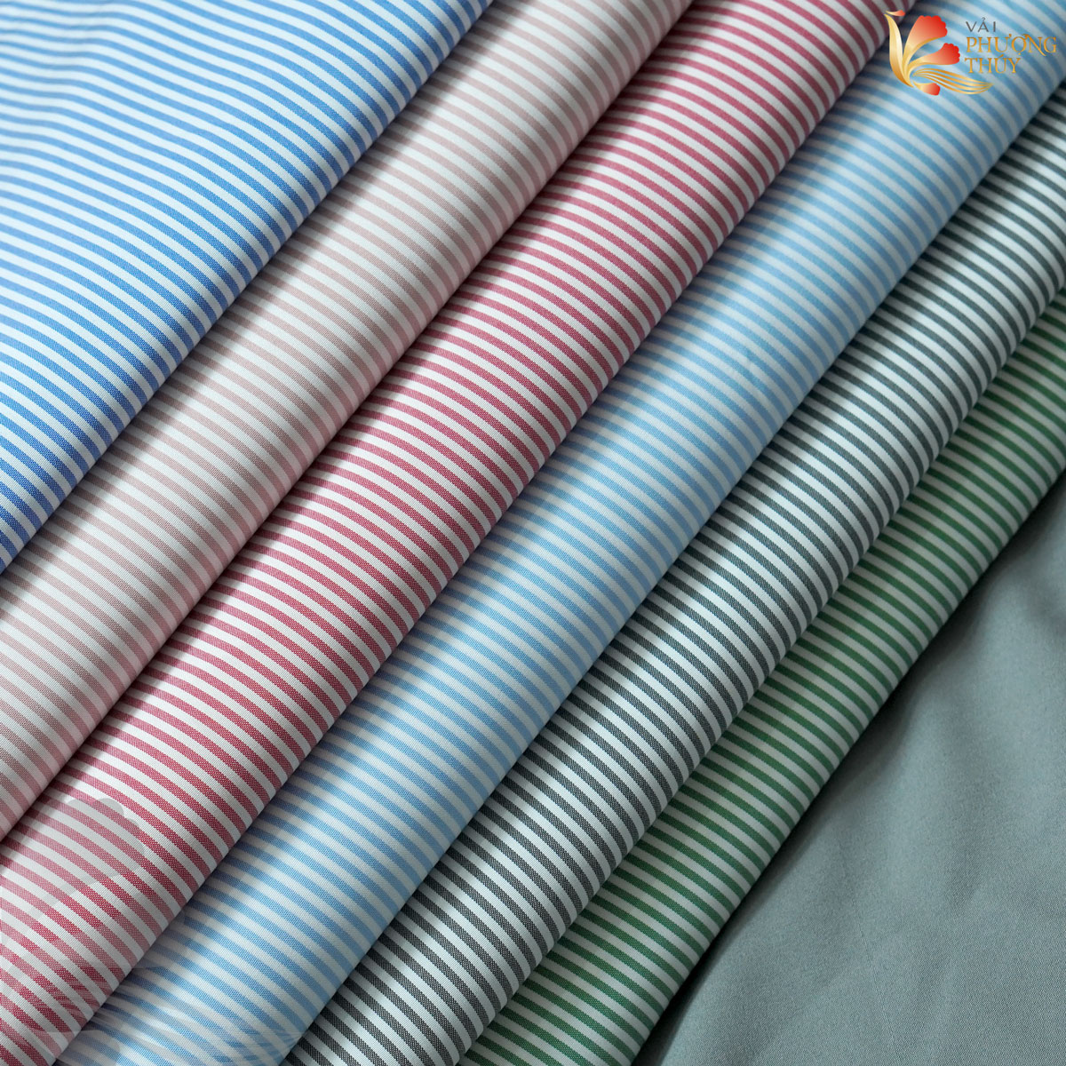 Vải Kate sọc ngang Phượng Thúy bảng màu pastel đẹp mắt, dễ phối nhiều phong cách khác nhau