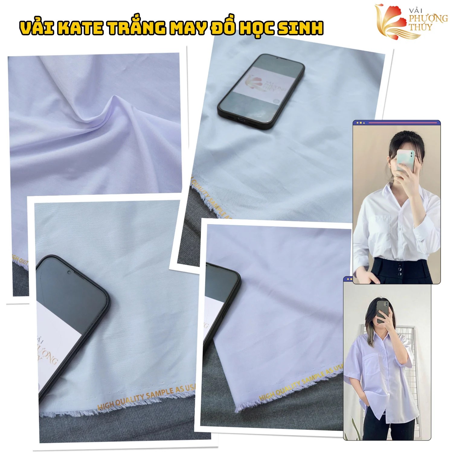 Vải Kate trắng may đồ học sinh Phượng Thúy