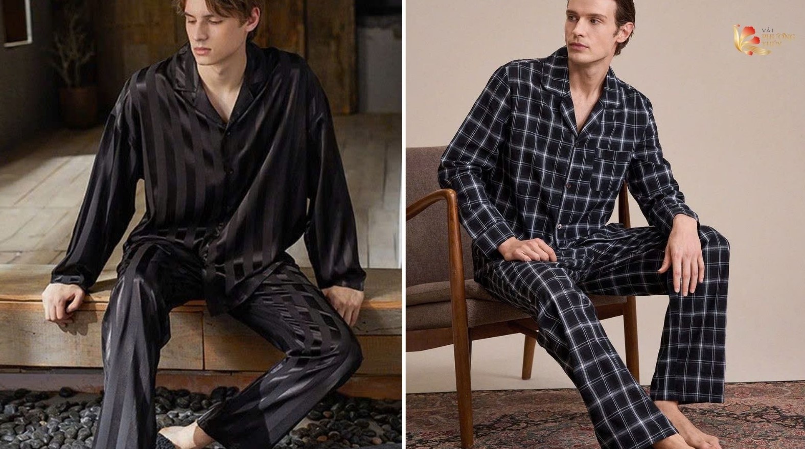 Pijama nam tay dài họa tiết kẻ sọc trẻ trung