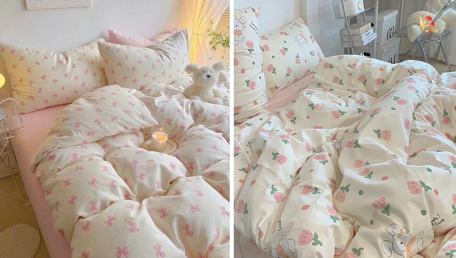 Chăn ga họa tiết hoa nhí dễ thương phong cách Hàn Quốc từ vải polyester