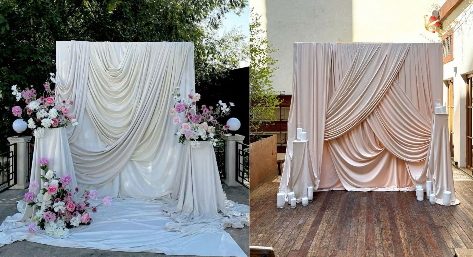Vải satin làm phông nền chụp ảnh, trang trí tiệc ngoài trời
