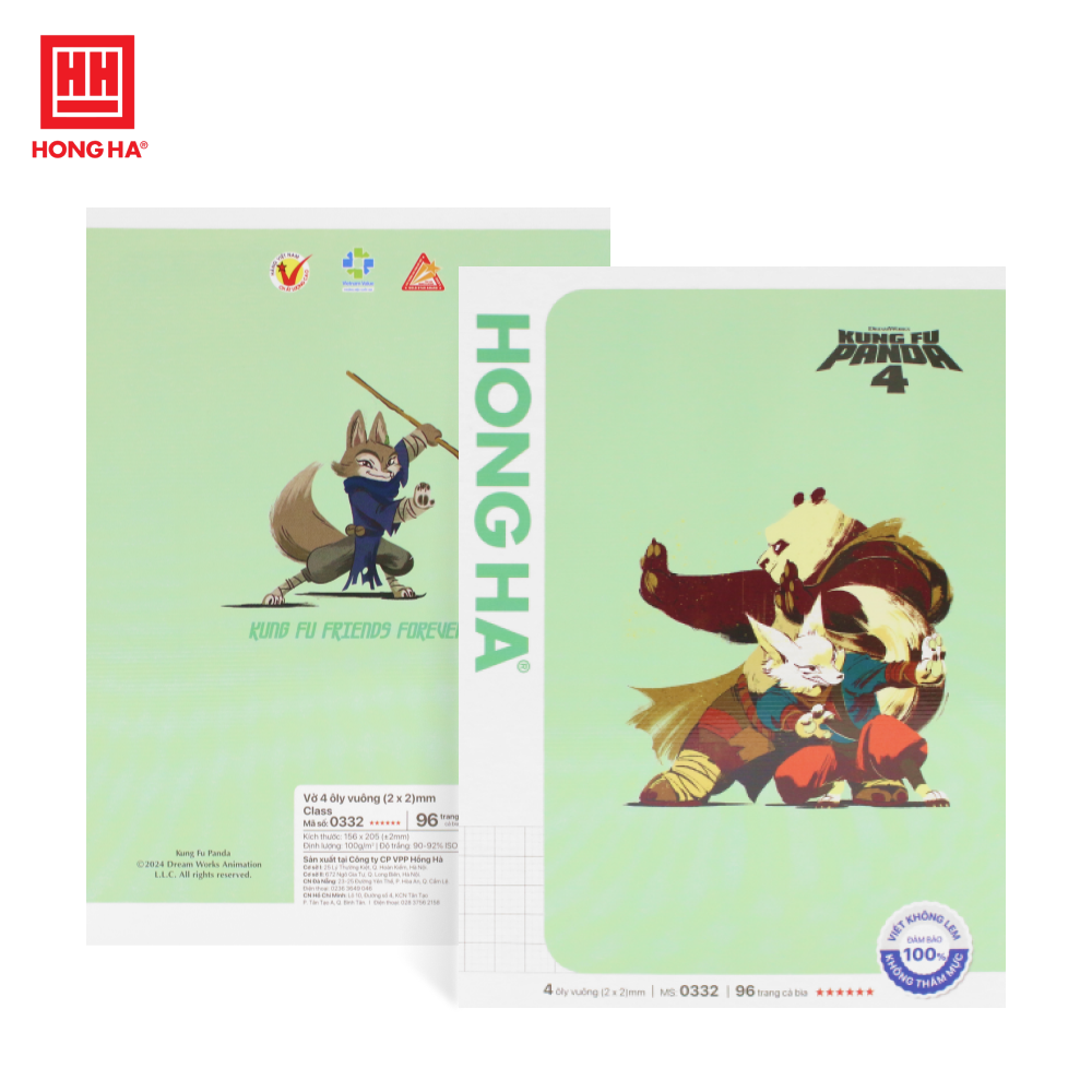 Tập HS Hồng Hà 0332 Kungfu Panda 96tr 100gsm 4 ô ly (5/120)