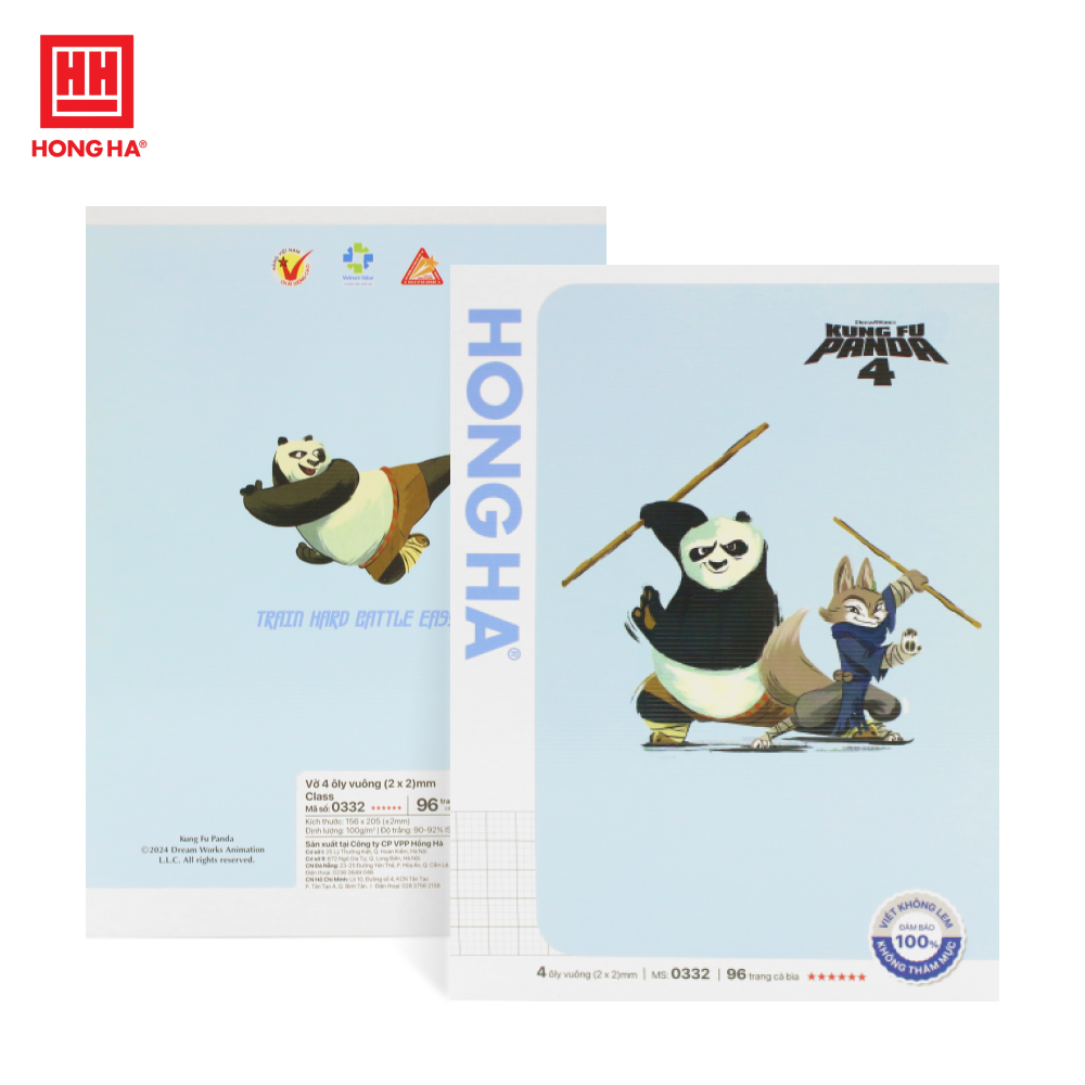 Tập HS Hồng Hà 0332 Kungfu Panda 96tr 100gsm 4 ô ly (5/120)